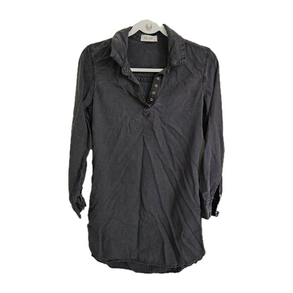 Bella Dahl Dress XS Black Chambray Tencel Roll Tab Coastal Casual Preppy Mini - Picture 1 of 10